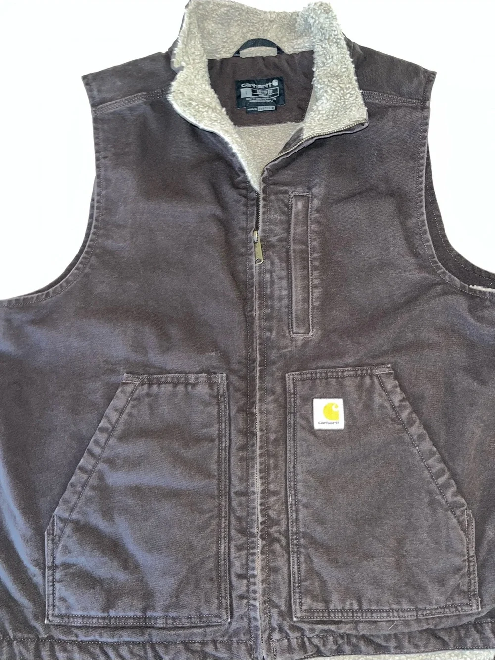 Carhartt Men’s Sherpa Lined Mock Neck Vest Dark Brown Size L - Picture 2 of 12